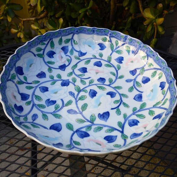 Vintage Maebata Gokusai Hand Painted Blue Lotus Flower Porcelain Bowl from Japan - Picture 4 of 10